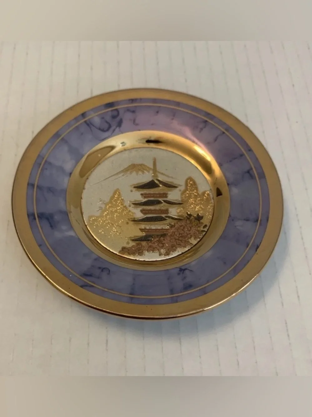 4” Gold and Lavender Decorative Art of Chokin Plate Small